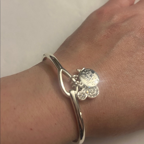 Disney Silver & Crystal Mickey Mouse "Never Stop Dreaming" Cuff, Bolo Bracelet - Picture 2 of 2